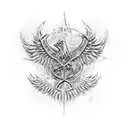 baseline of biohazard symbol, turned into a phoenix, holding two baby phoenix and somwhere having a star of david tattoo design idea