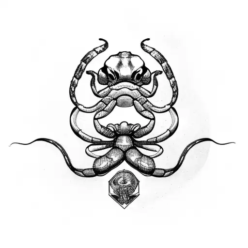 scorpion and snake faced tattoo design idea