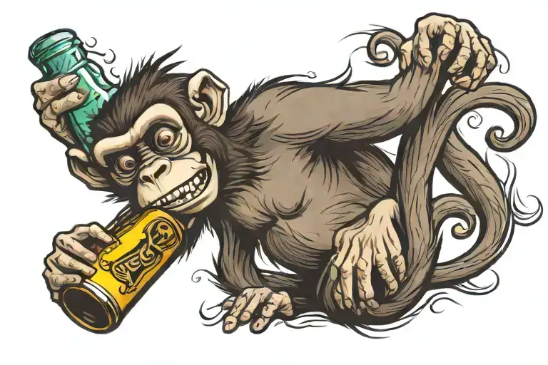 serfing monkey on a beer bottle tattoo design tattoo design idea