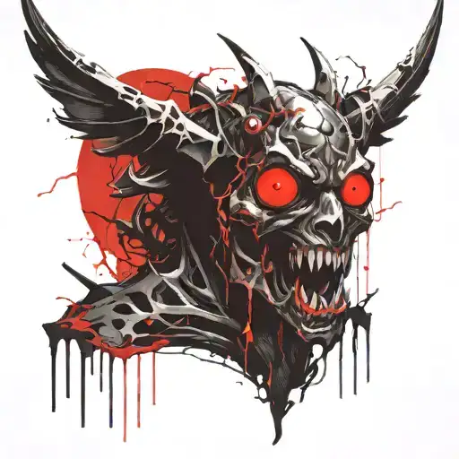 Demon with red eyes and a moon tattoo design idea