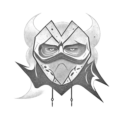 Inked storm mask on a gallow, try to kill himself, the initials: $ÜFF and underneath 079 scratched into the forehead wit tattoo design idea