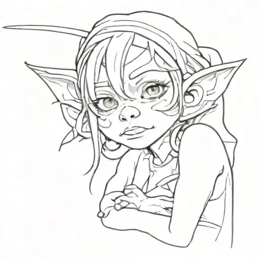 little cute goblin girl tattoo design idea