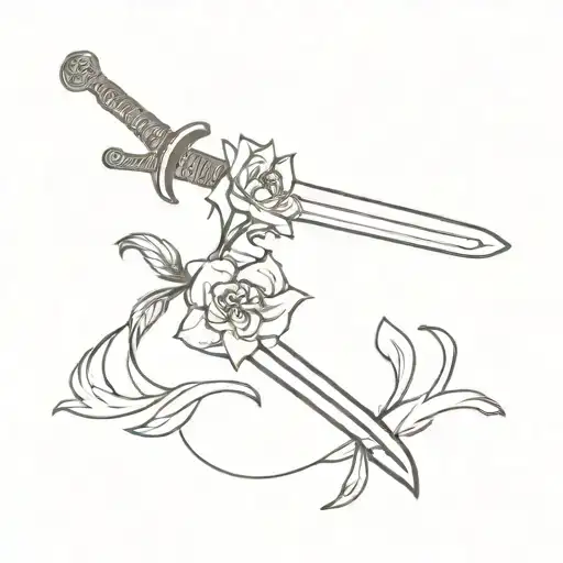 sword with flower tattoo design idea