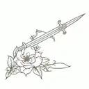 sword with flower tattoo design idea