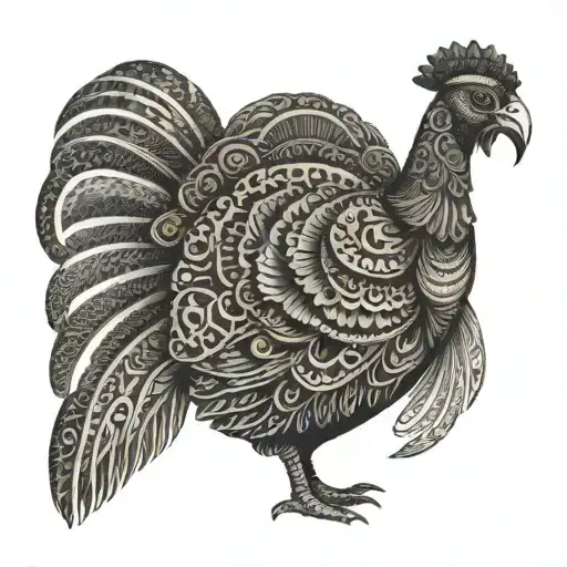 A turkey with intricate patterns inspired by tribal arrow designs tattoo design idea