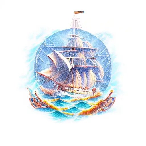 poseidon ocean ships tattoo design idea