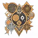 fifth element symbols linear design inspired tattoo design idea