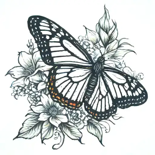 redwood tree with monarch butterfly , California poppy, dragonfly  tattoo design idea