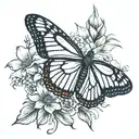 redwood tree with monarch butterfly , California poppy, dragonfly  tattoo design idea