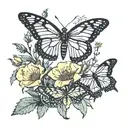 redwood tree with monarch butterfly , California poppy, dragonfly  tattoo design idea