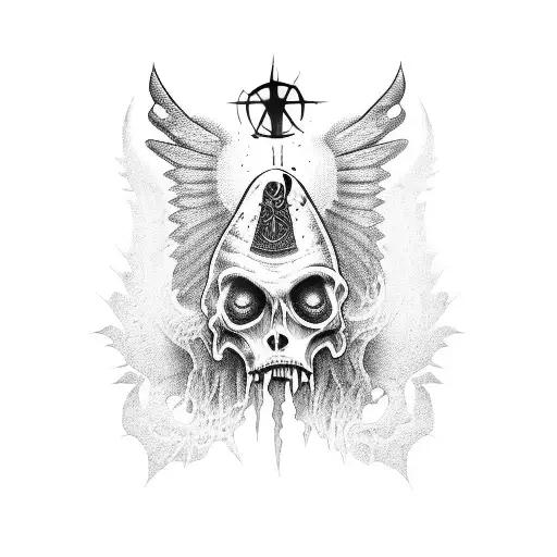 horror biblical angel tattoo design idea