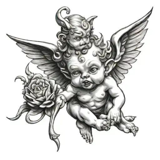 cherub devil tattoo design idea