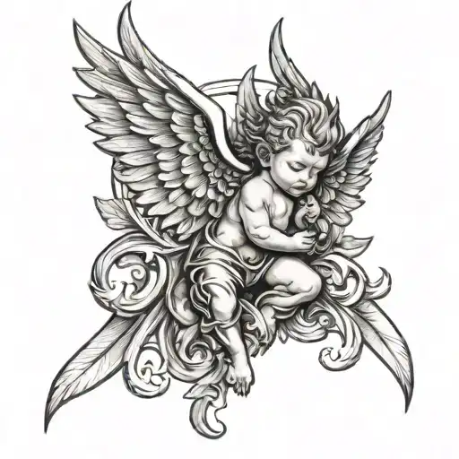 cherub devil wing tattoo design idea