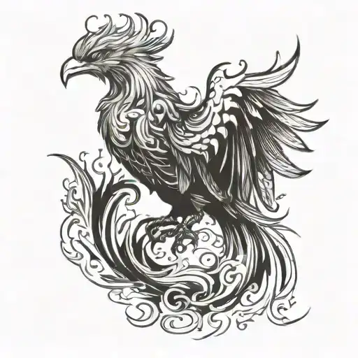 A phoenix rising from the ashes, symbolizing resilience and strength after facing the challenges of war tattoo design idea