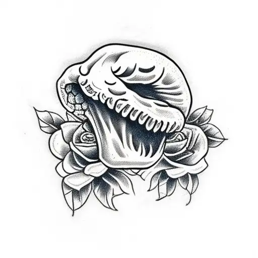 snake skull flowers tattoo design idea