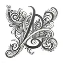 Design a calligraphic letter 'D' tattoo. Vertical line is a treble clef. Style: ornate, flowing curves  tattoo design idea