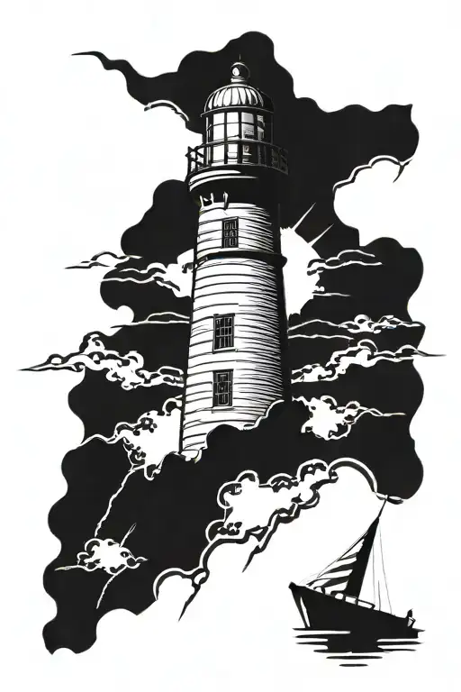 lighthouse and lightning bolts striking, without cloud tattoo design idea