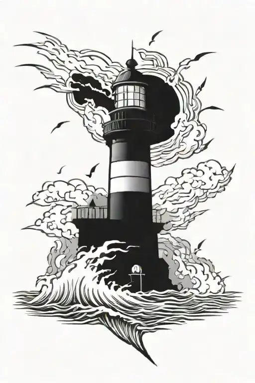 lighthouse and lightning bolts striking, not cloud tattoo design idea
