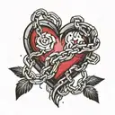 a heart with broken chains around it tattoo design idea