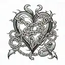 a heart with broken chains around it tattoo design idea