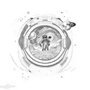 Astronaut entering a van gogh universe through a portal tattoo design idea