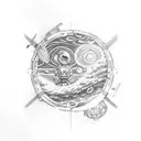 Astronaut entering a van gogh universe through a portal tattoo design idea