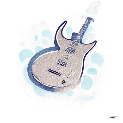 A new-school illustration of a guitar transforming into a school bus, representing the client's love for music and their daily journey to school. tattoo design idea