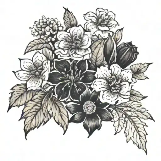 September, June, July, November birth month flowers bunch tattoo design idea