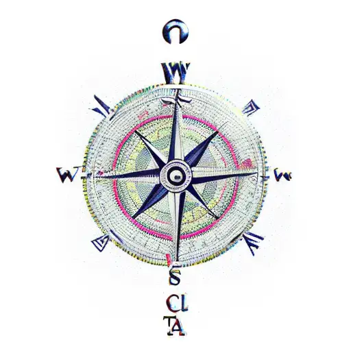 travel compass in the style of Dalis melting clock tattoo design idea