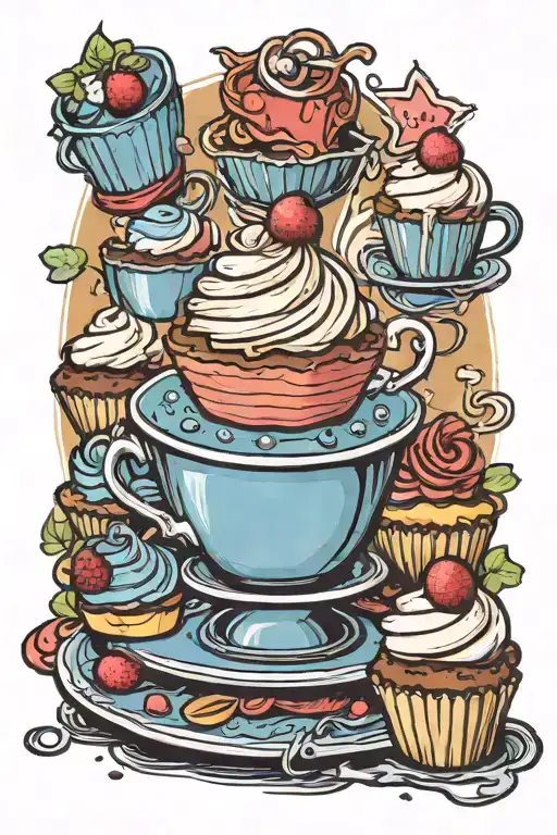 cupcakes and other desserts with tea service superhero tattoo design idea