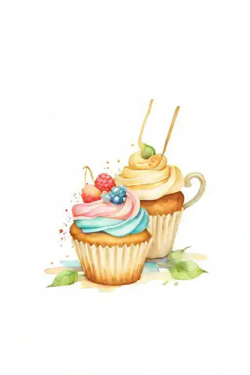 cupcakes and other desserts with tea service tattoo design idea