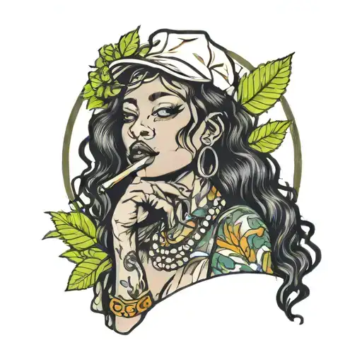 black woman smoking weed tattoo design idea
