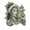 black woman smoking weed tattoo design idea