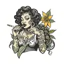 black woman smoking weed tattoo design idea