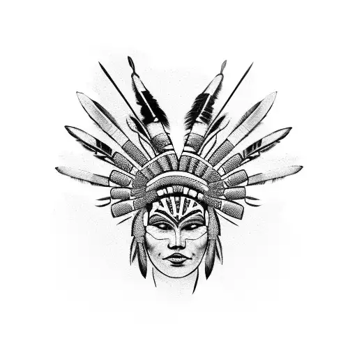 An indigenous woman wearing a tribal headdress made of car parts tattoo design idea