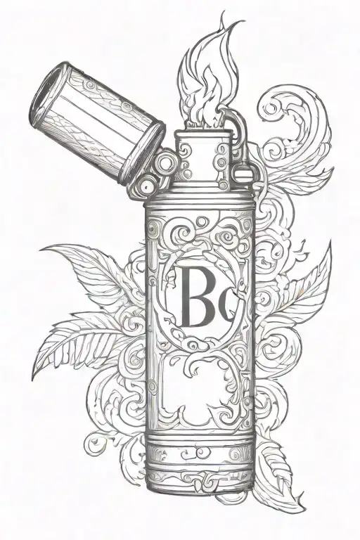 bic lighter with a flame and the initials GPS tattoo design idea