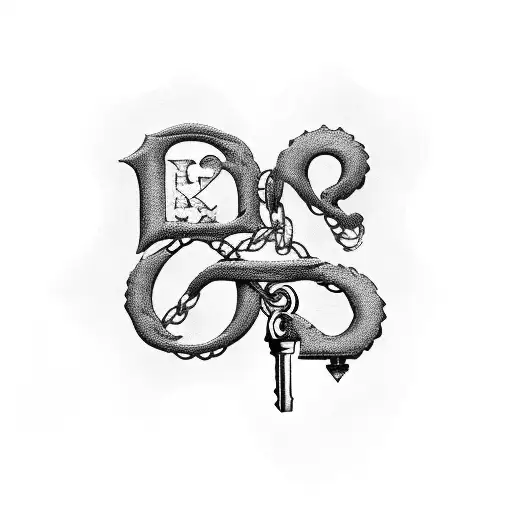 A lock and key with the words 'forever' and 'love' incorporated into the design tattoo design idea