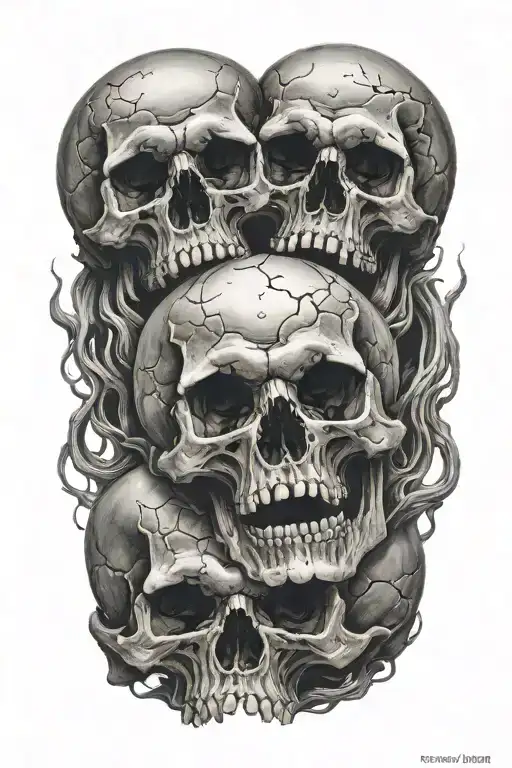 Three mean looking skulls piled on top of each other  tattoo design idea