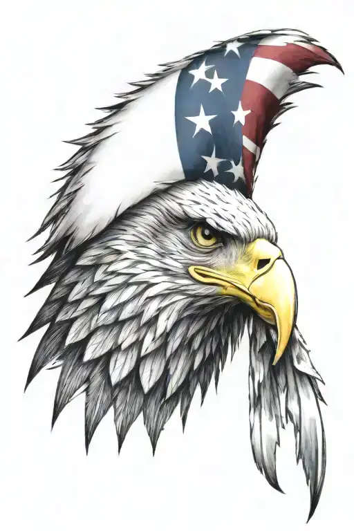 eagle head with tattered American flag  tattoo design idea