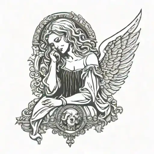 Female Angel statue crying tattoo design idea