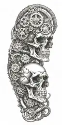 skull with biomechanical hoses and gears tattoo design idea