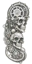 skull with biomechanical hoses and gears tattoo design idea