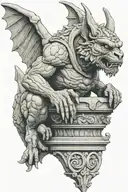 Stone gargoyle statue, menacing, and evil smooth and detailed tattoo design idea
