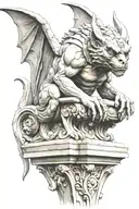 Stone gargoyle statue, menacing, and evil smooth and detailed tattoo design idea