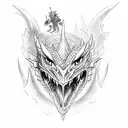 A fierce dragon battling a knight in a medieval video game tattoo design idea