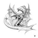 A fierce dragon battling a knight in a medieval video game tattoo design idea