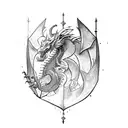 A fierce dragon battling a knight in a medieval video game tattoo design idea