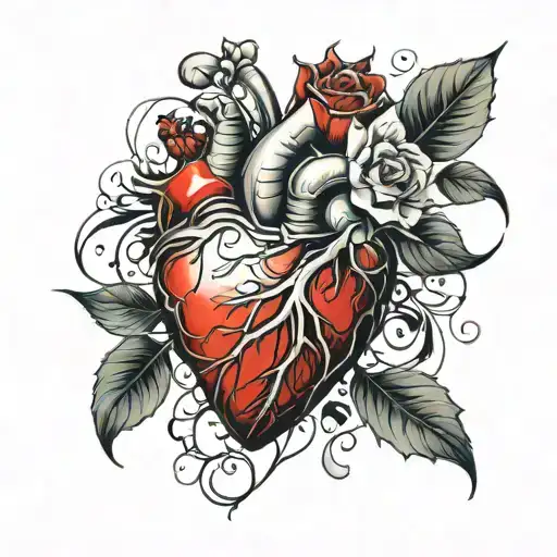 heart with the veins transisioning into kids and grandkids  tattoo design idea