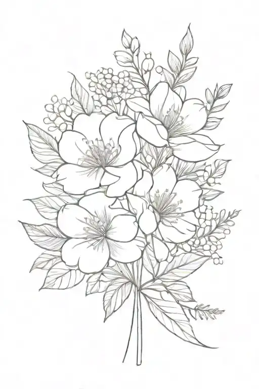 January, April, June and December birth flower bouquet tattoo design idea