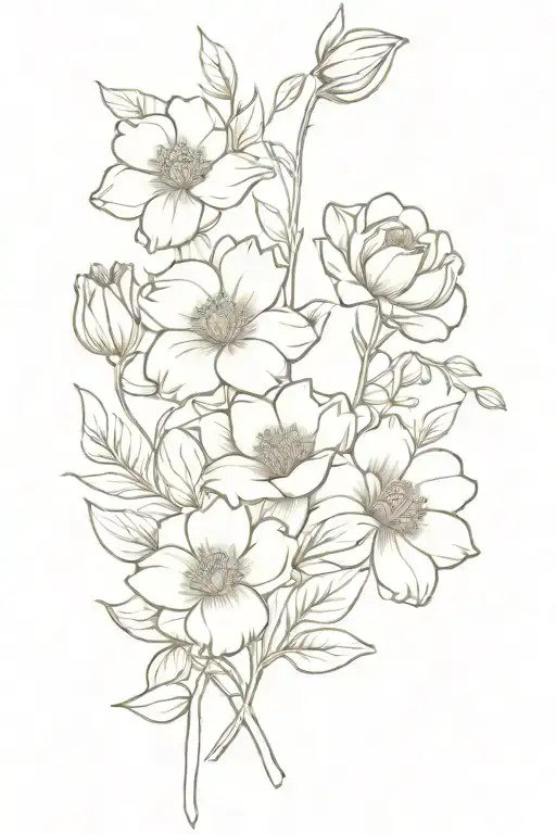 April, June, December and January  birth flowers bouquet tattoo tattoo design idea